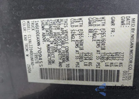 2021 Nissan Frontier Sv 4X2 z USA, uszkodzony, nr VIN 1N6ED0EAXMN709455